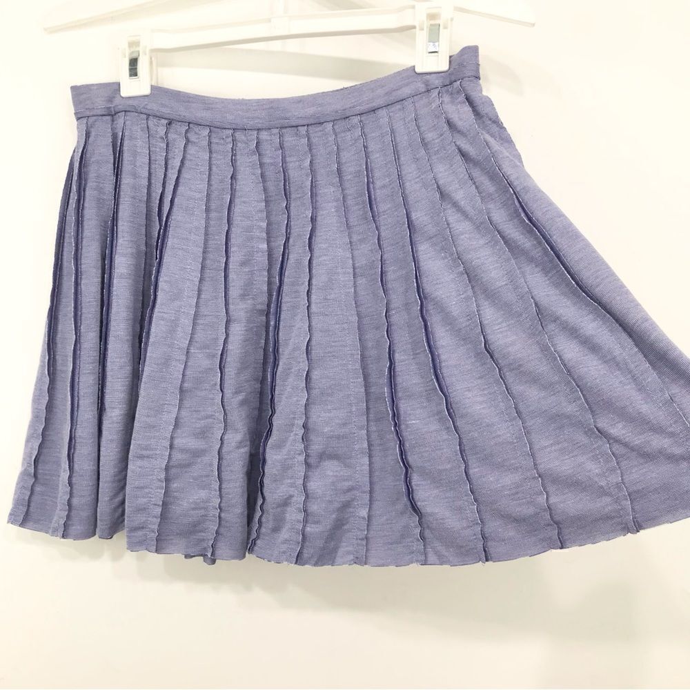 Olive + Oak Blue Raw Edge Cut Pleated Circle Skater Mini Skirt